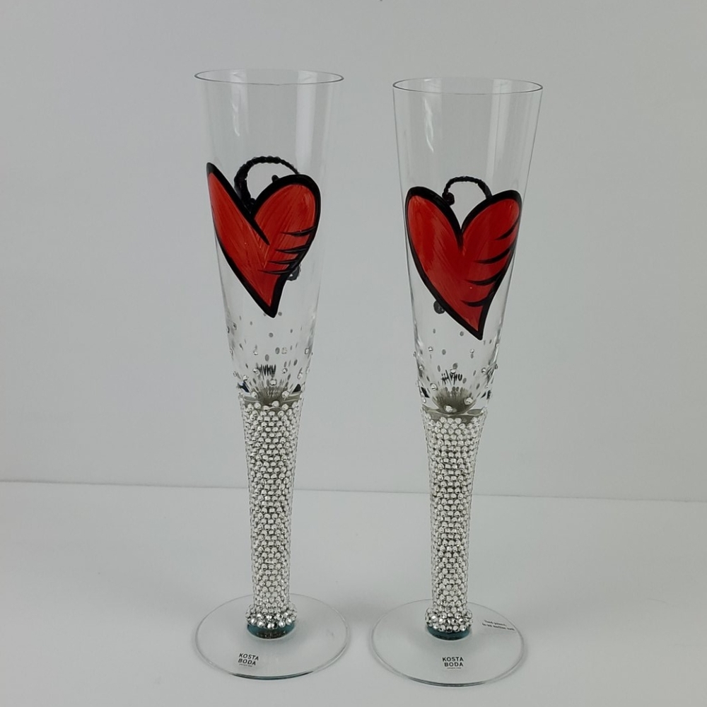 Kosta Boda Bride/Groom Crystal Set of 2 Flutes